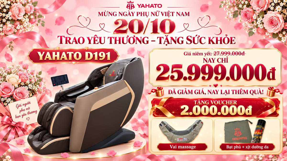 Ưu đãi ghế massage Yahato mừng ngày Phụ nữ Việt Nam 20/10